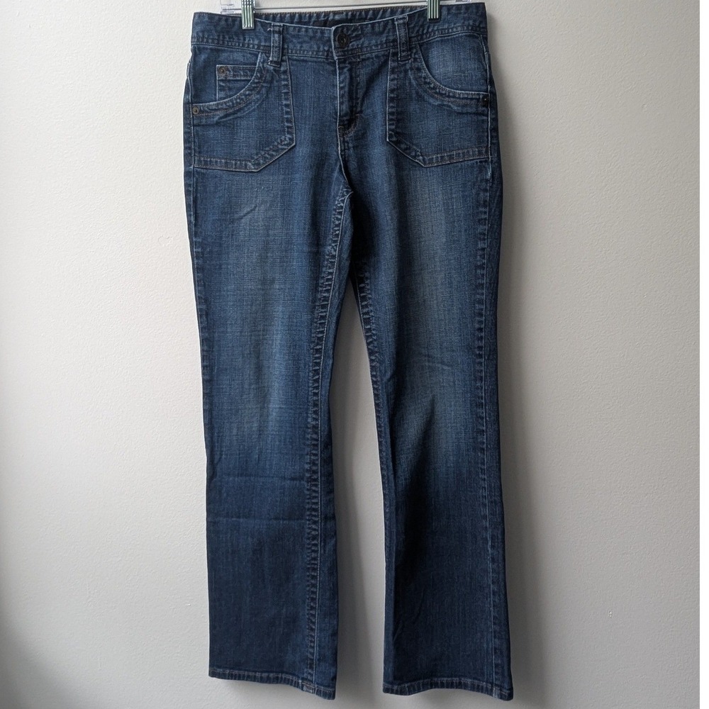 Calvin Klein Lean Bootcut Jeans Blue Dark Wash Stretch Denim Mid Rise Sz 12 Y2K